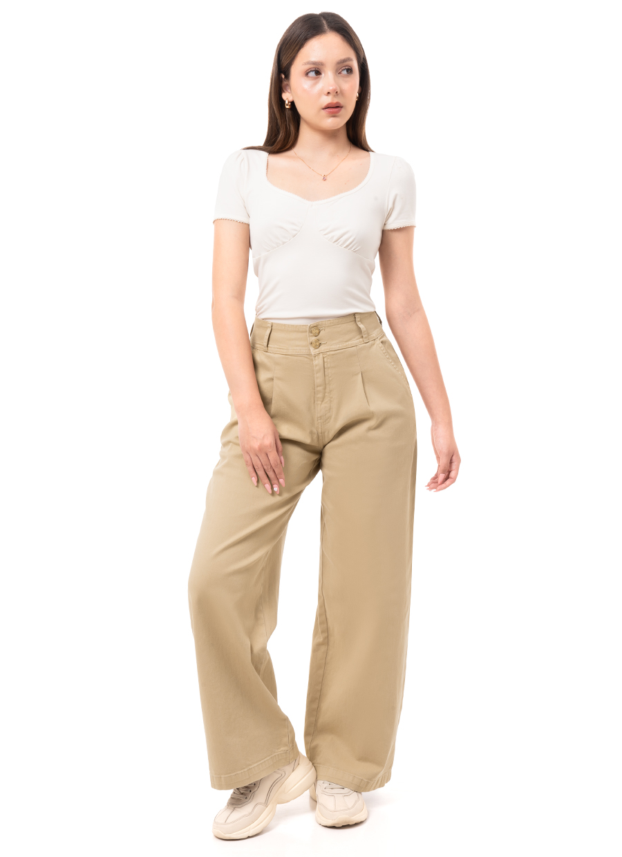Pantalon Drill Pantalon De Mujer Beige Pantalon Twill Color (Wide