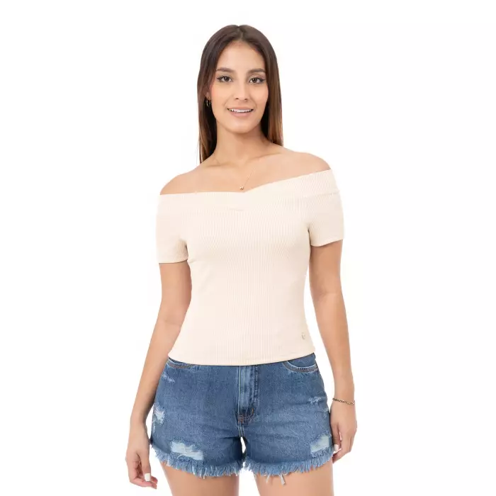 Polo Rib Acanalado M/C Shanik Beige Diverxia